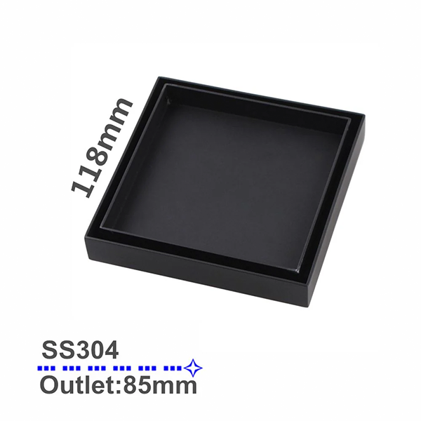 Stainless Steel Tile Insert Floor Drain (80mm Outlet) Black 120x120mm