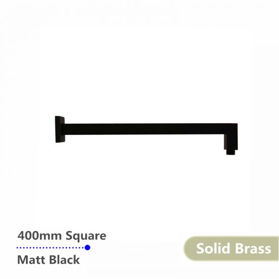 Square Brass Wall Mounted Shower Arm Black 400mm
