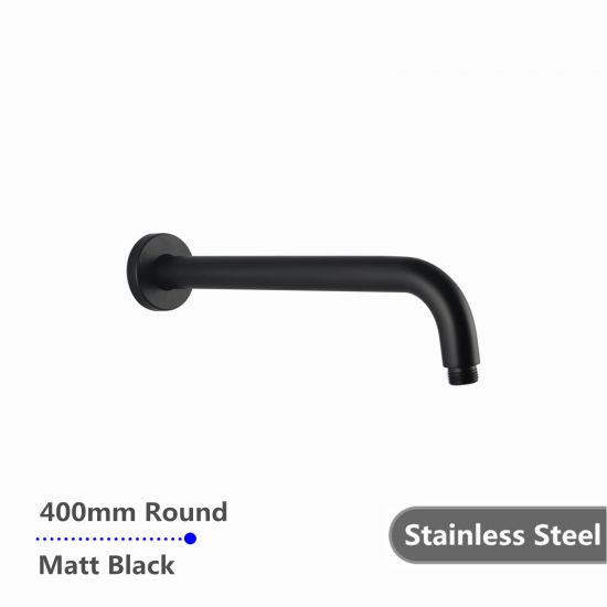 Round Wall Straight Shower Arm Black 400mm