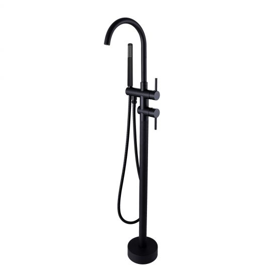 Round Freestanding Bath Mixer With Handheld Shower Black