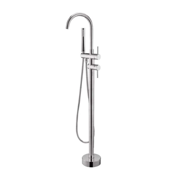 Round Freestanding Bath Mixer With Handheld Shower Brushed Nickel