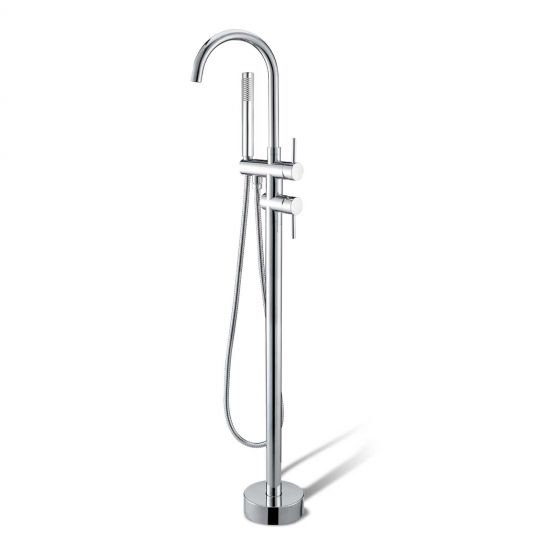 Round Freestanding Bath Mixer With Handheld Shower Chrome