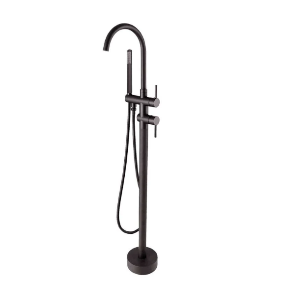 Round Freestanding Bath Mixer With Handheld Shower Gun Metal Grey