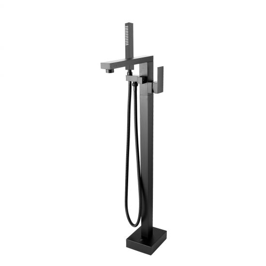 Square Freestanding Bath Mixer With Handheld Shower Black