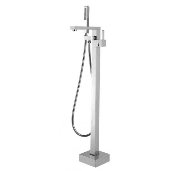 Square Freestanding Bath Mixer With Handheld Shower Brushed Nickel