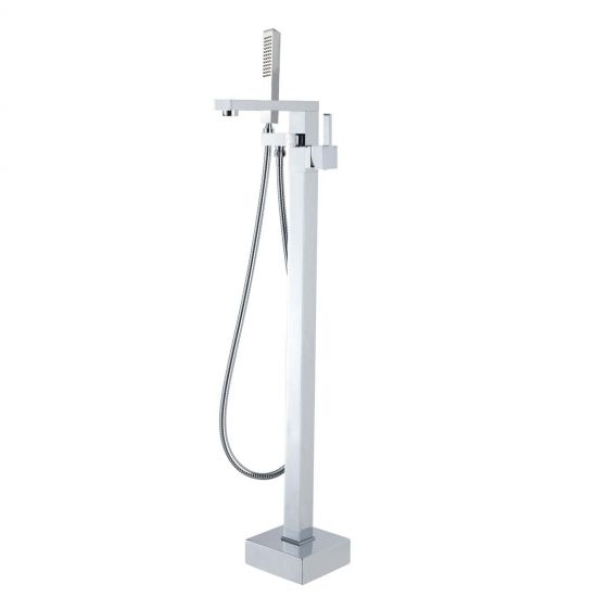 Square Freestanding Bath Mixer With Handheld Shower Chrome