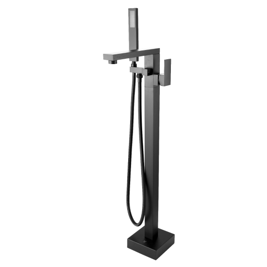 Square Freestanding Bath Mixer With Handheld Shower Gun Metal Grey