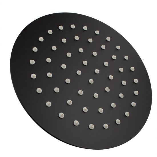 Super-slim Round Rainfall Shower Head Black 200mm