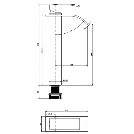 Cascade Black Waterfall Tall Basin Mixer