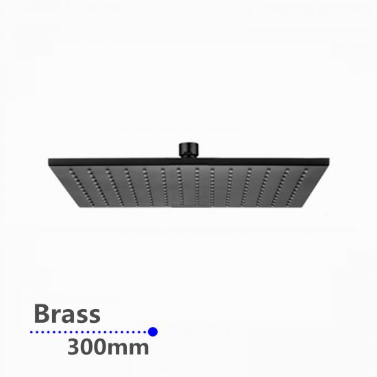 Square Brass Rainfall Shower Head Black 300mm
