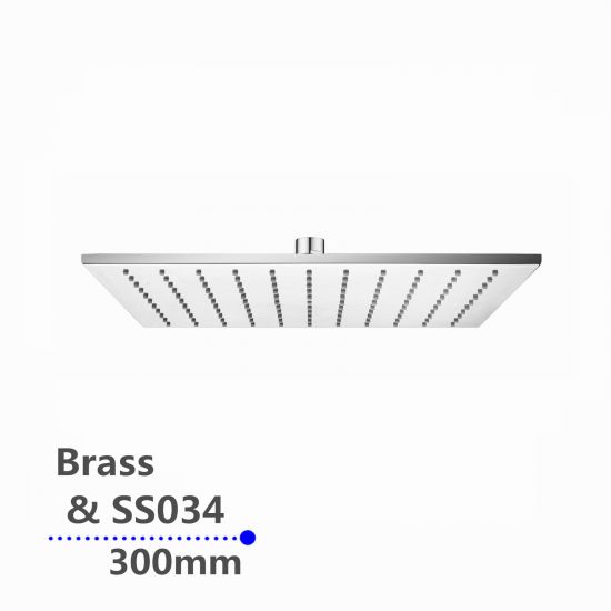 Square Brass Rainfall Shower Head Chrome 300mm