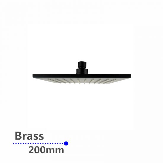 Square Rainfall Brass Shower Head Black 200mm