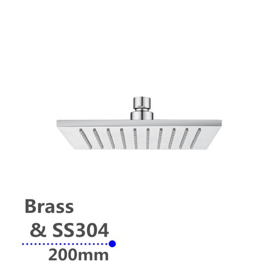 Square Rainfall Brass Shower Head Chrome 200mm