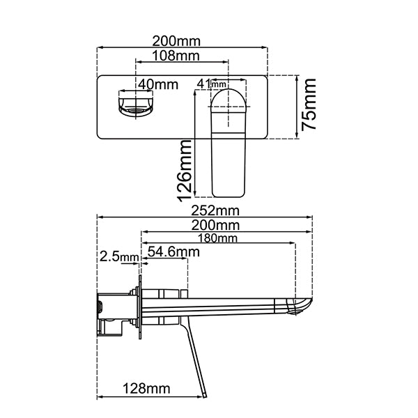 RUSHY Series Square Wall Mixer with Spout (color up) (extension part) Brushed Nickel
