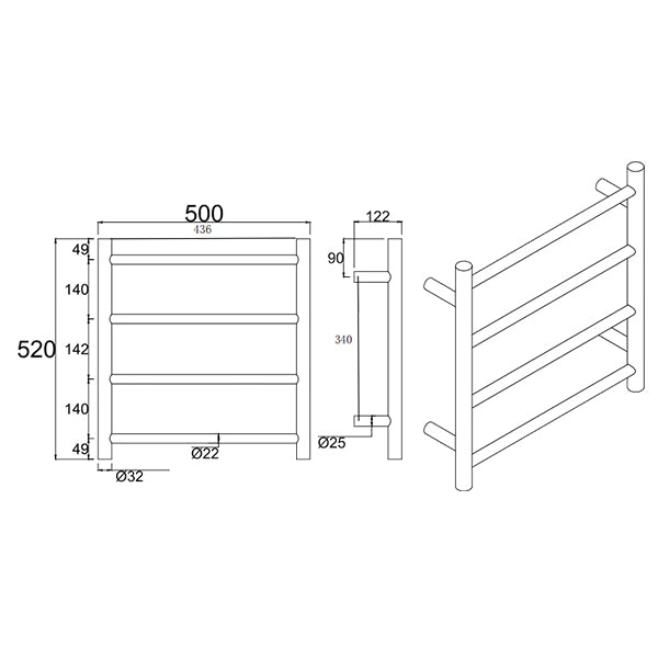 Round Electric Heated Towel Rack 4 Bars Brushed Nickel