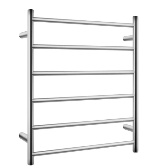 Round Electric Heated Towel Rack 6 Bars Brushed Nickel