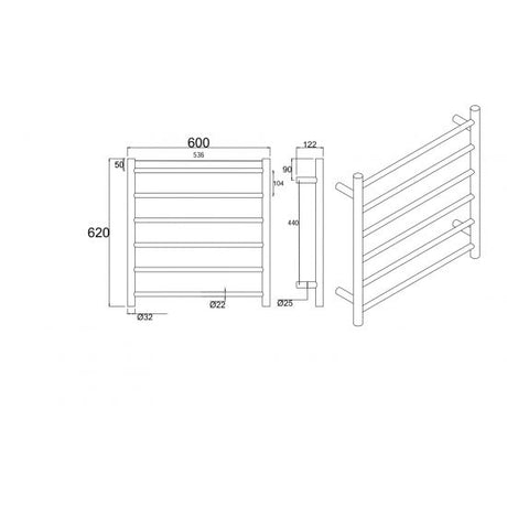 Round Electric Heated Towel Rack 6 Bars Brushed Gun Metal Grey