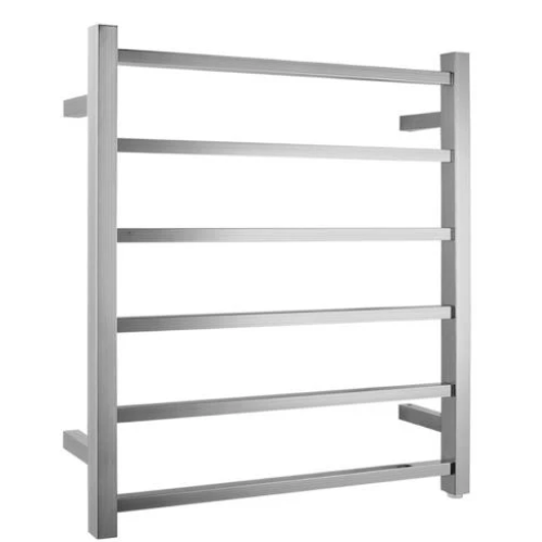 Square Electric Heated Towel Rack 6 Bars Brushed Nickel
