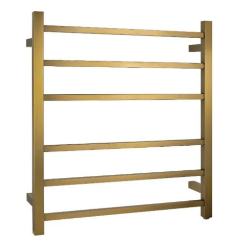 Square Electric Heated Towel Rack 6 Bars Brushed Brass