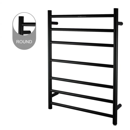 Round Electric Heated Towel Rack 7 Bars Black