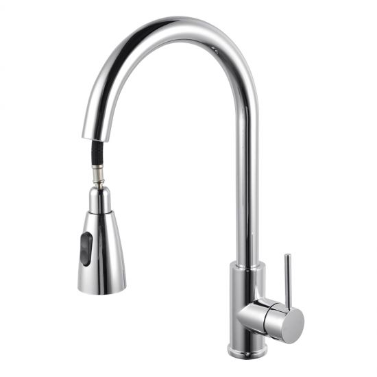 Round Pull Out Shower Kitchen Sink Mixer Tap Chrome