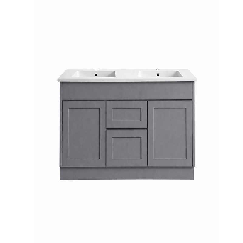Vintage Series Double Bowls Matt Grey Overall 1180x455x855mm Vanity with Stone Top & Ceramic Undermount Basin