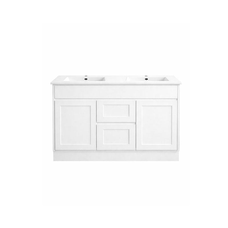 Vintage Series Double Bowls Matt White Overall 1180x455x855mm Vanity with Flat Stone Bench Top Only