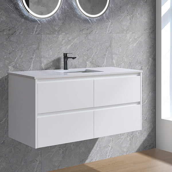 Moddra(Hung) Series Matt White Overall 1180x455x540mm Vanity Set With Stone Top & Ceramic Undermount Basin