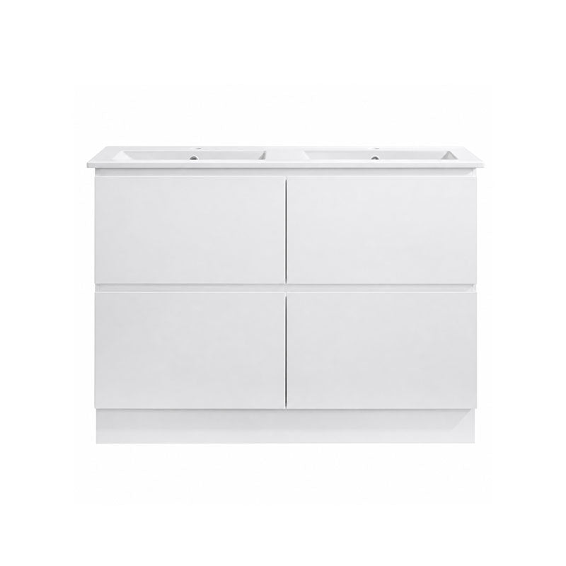 Moddra Series Double Bowls Gloss White Overall 1180x450x855mm Vanity Set With Stone Top & Ceramic Undermount Basin