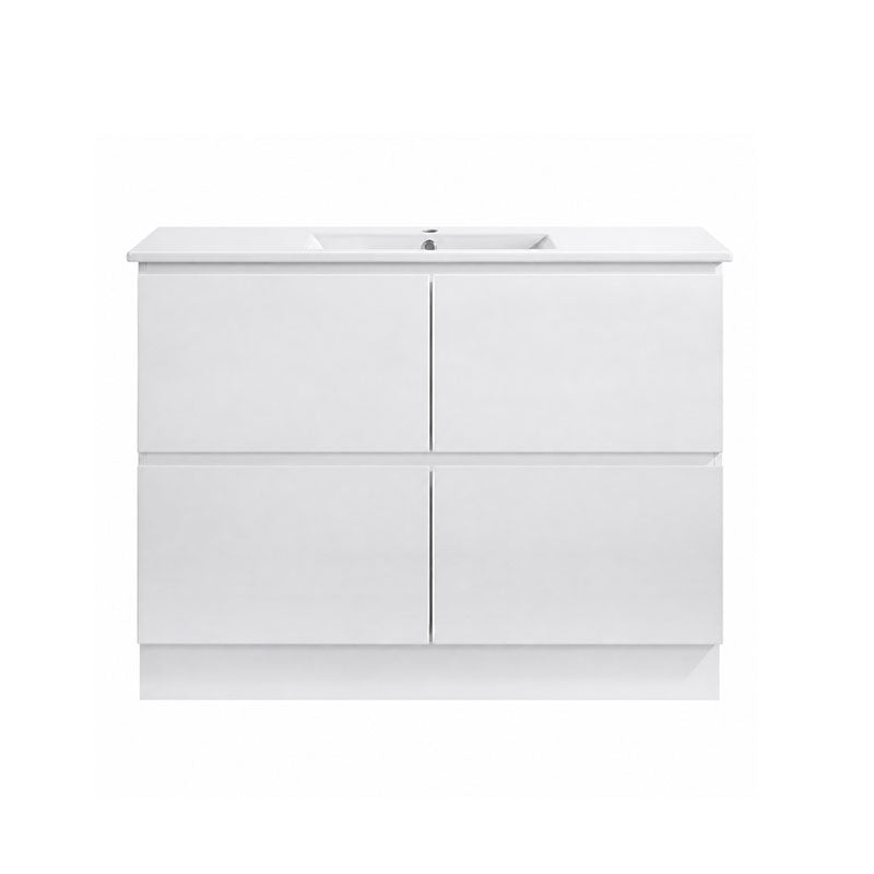 Moddra Series Single Bowl Gloss White Overall 1180x450x855mm Vanity Set With Flat Stone Bench Top