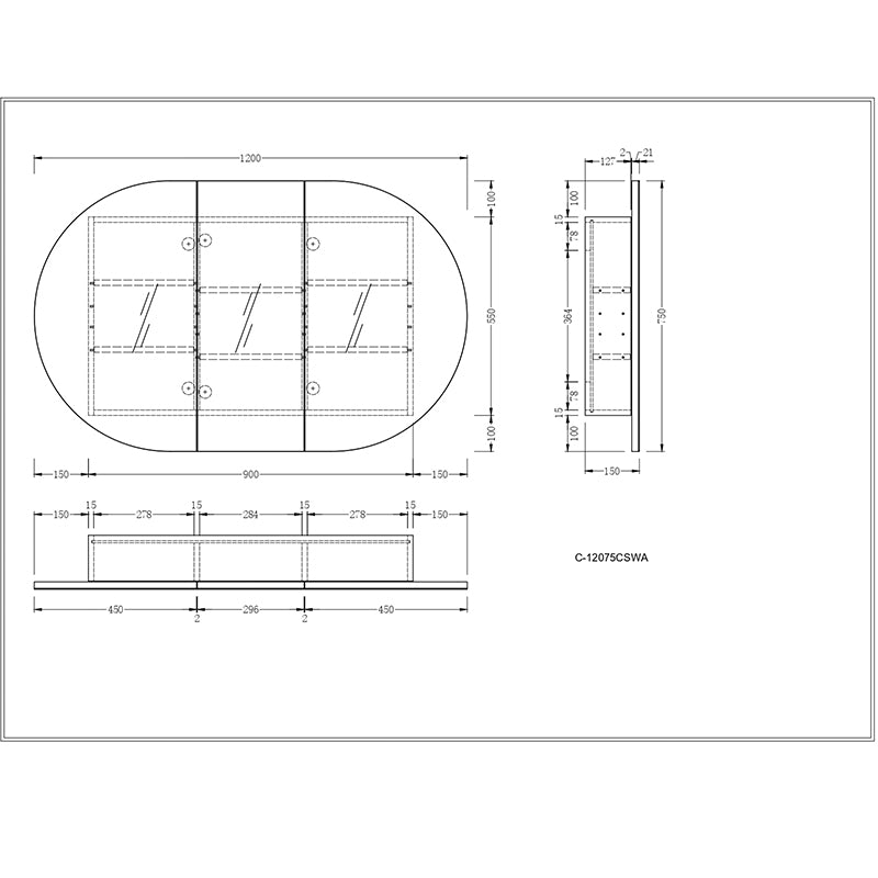 Carysil Mystic Oval Shaving Cabinet Matte White 1200x750mm
