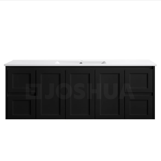 Vintage Series Matt Black 1500mm SET With Flat Stone Bench Top Single Bowl