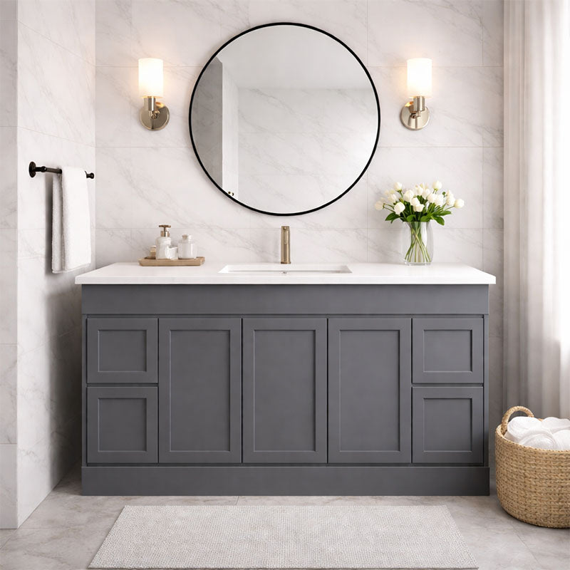 Vintage Series Matt Grey Overall 1480x455x855mm Vanity with Stone Top & Ceramic Undermount Basin