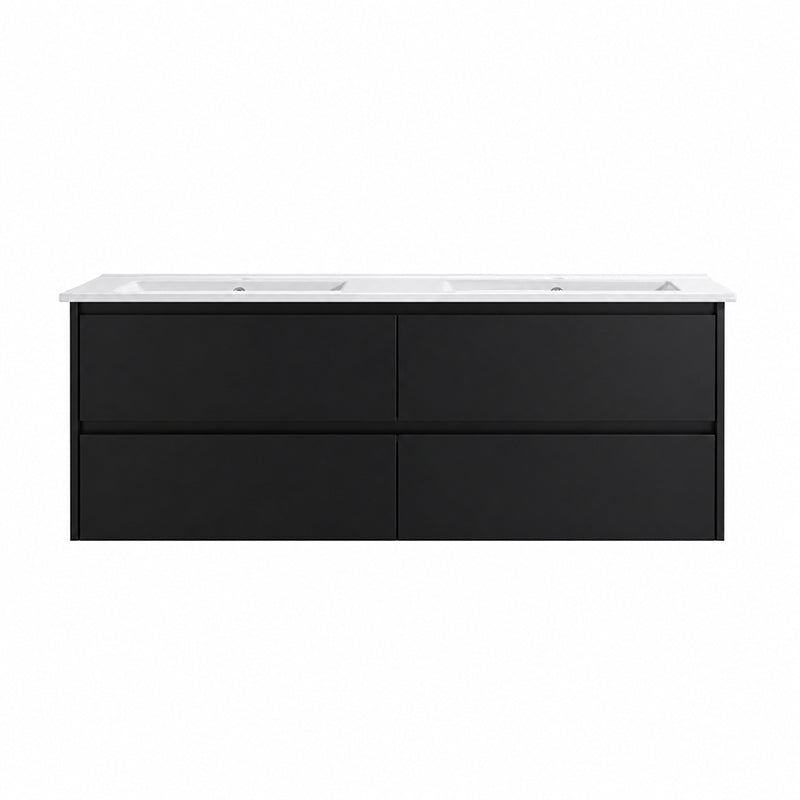 Moddra(Hung) Series Double Bowls Matt Black Overall 1480x455x540mm Vanity Set With Flat Stone Bench Top
