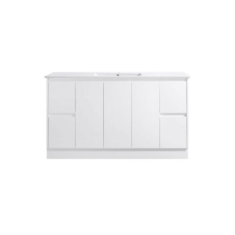 Moddoo Series Single Bowl Gloss White Overall 1480x455x855mm Vanity Set With Flat Stone Bench Top