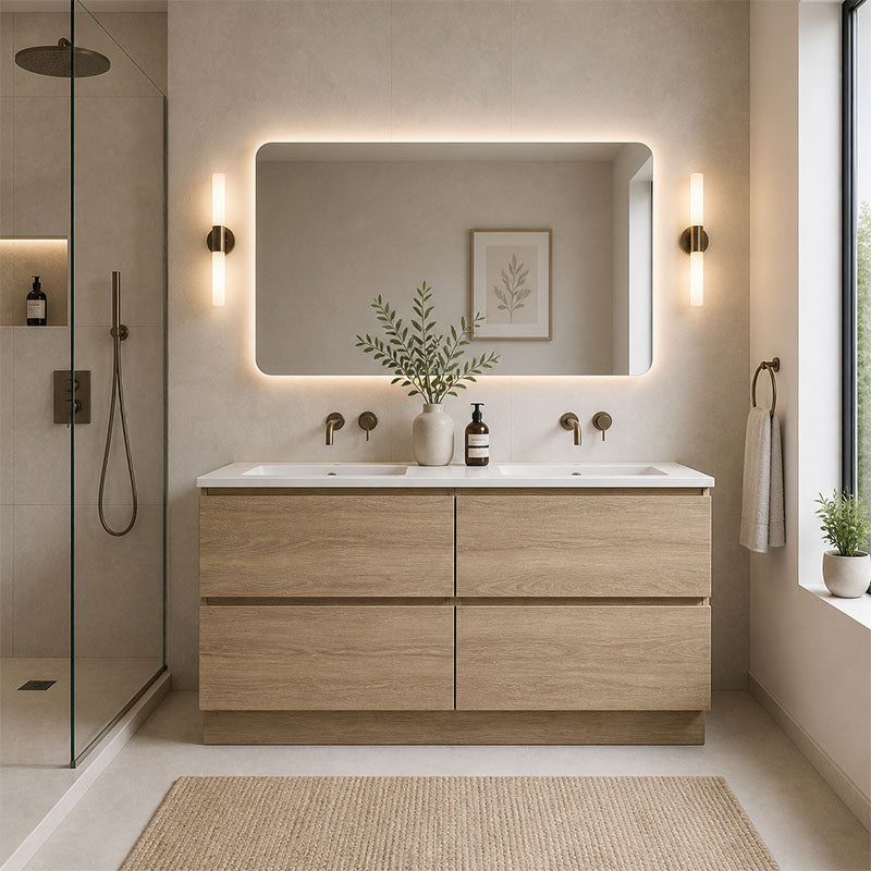 Moddra Series Double Bowls Natural Timber Overall 1480x450x855mm CABINET ONLY
