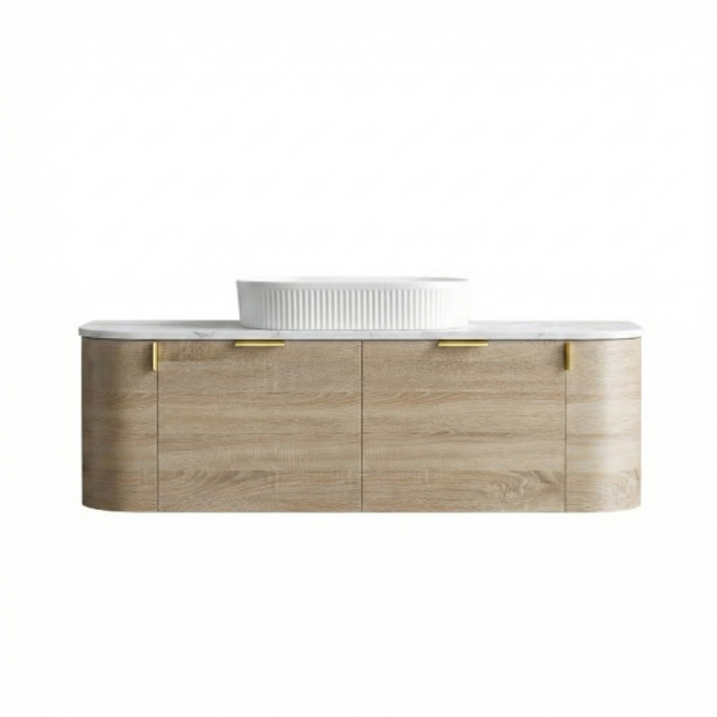 Plateau Series Wall Hung Single Bowl Natural Timber 1480x455x420mm Vanity with Flat Stone Bench Top Only