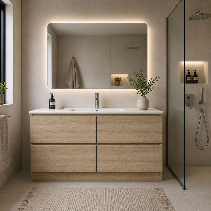 Moddra Series Single Bowl Natural Timber Overall 1480x450x855mm Vanity Set With Ceramic Slimline Top (UV31)