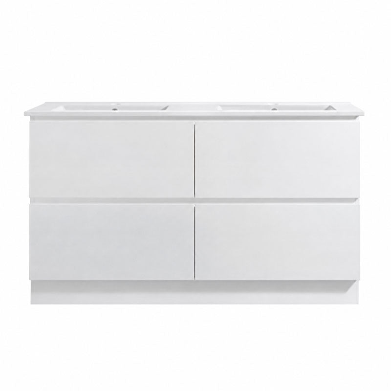Moddra Series Double Bowls Gloss White Overall 1480x450x855mm Vanity Set With Stone Top & Ceramic Undermount Basin