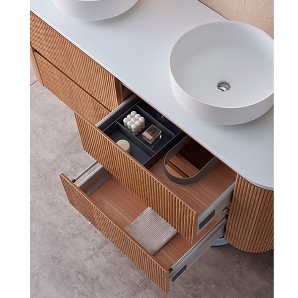 Bristol Series Wall Hung Double Bowl Rosewood 1480x455x540mm Vanity with Stone Top & Ceramic Undermount Basin