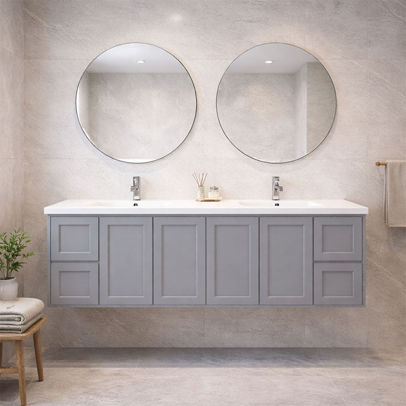Vintage (Hung) Series Double Bowls Matt Grey Overall 1800mm Vanity Set With Flat Stone Bench Top
