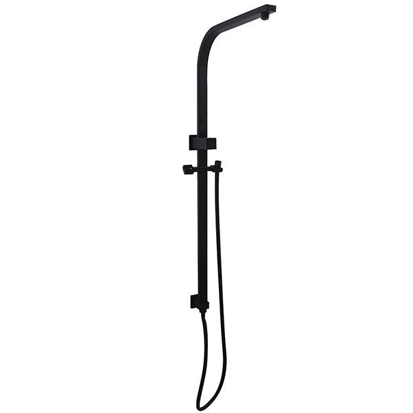 Square Shower Station without Shower Head and Handheld Shower (Stainless Steel Hose) Black