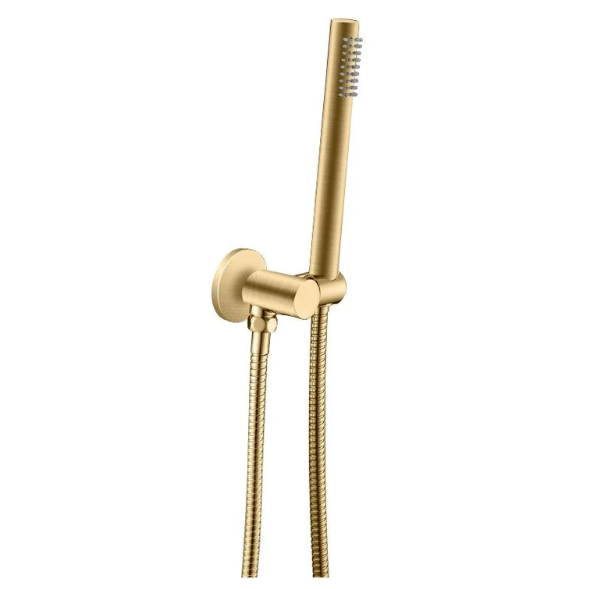 Round Shower Rail with Handheld Shower (Stainless Steel Hose) Brushed Brass