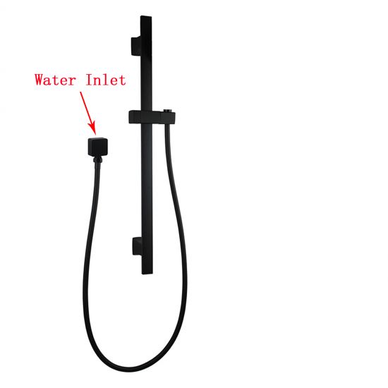 Square Wall Mounted Sliding Rail with Water Hose & Wall Connector Only Black