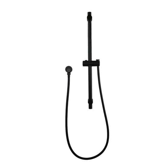 Round Adjustable Shower Rail with Wall Connector & Water Hose Only Black