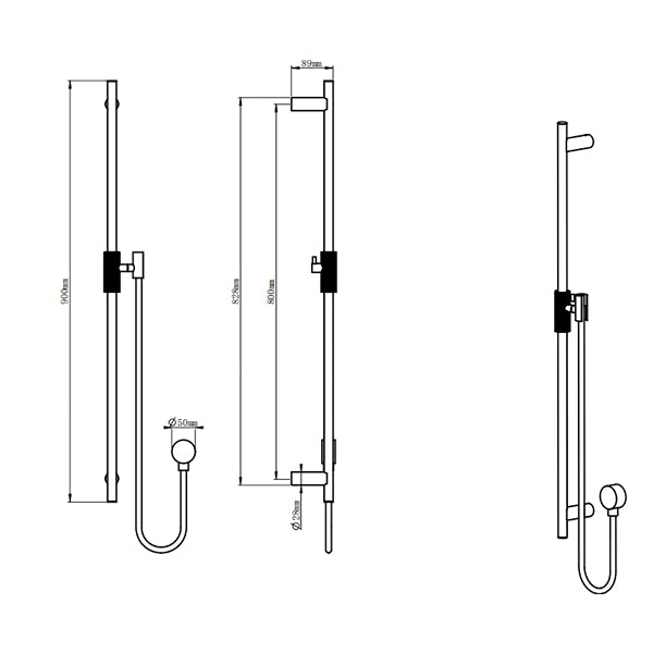 CADDENCE Series Brushed Nickel Shower Rail without Handheld Shower