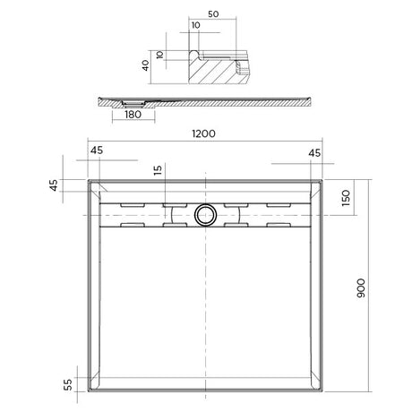Urban CH Polymarble base 1200x900 Rear Outlet Shower Base