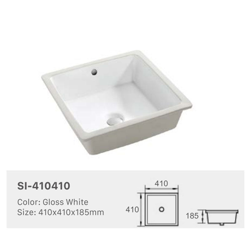 Ceramic Basin Series Under Counter Gloss White 410x410x185mm