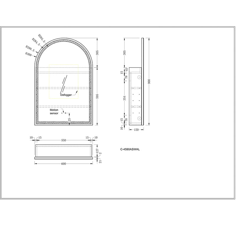 Carysil Imperial Arch LED Shaving Cabinet Matte White 600x900mm