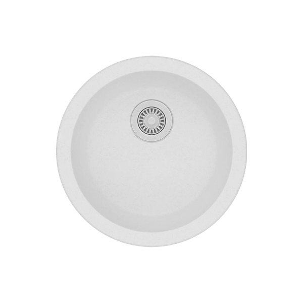 Granite Quartz Stone Kitchen/Laundry Sink Round Single Bowl Top/Under Mount White 460mm